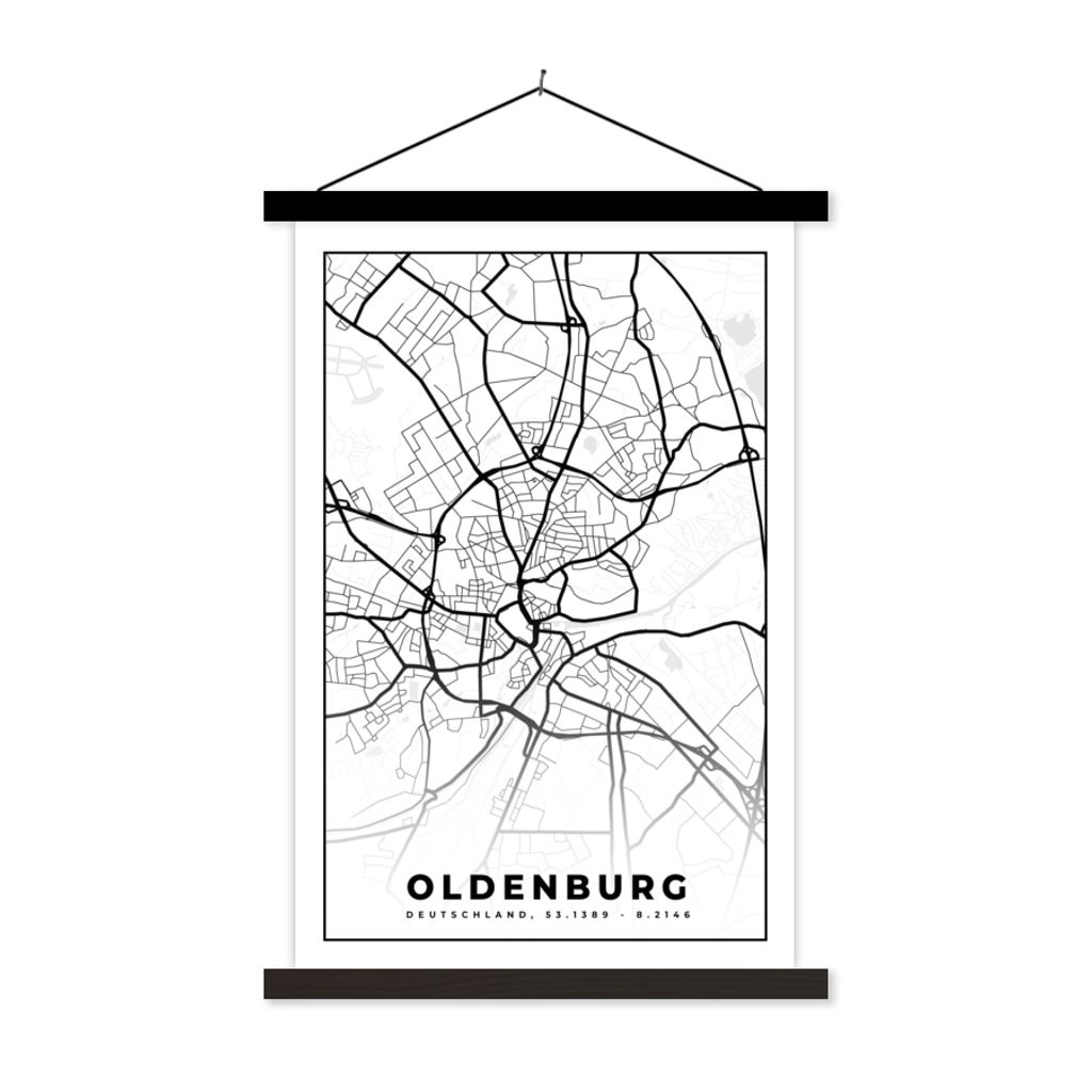 MuchoWow Textilposter Karte - Karte von Oldenburg 120x180 cm mit schwarzem Rahmen - Fotos