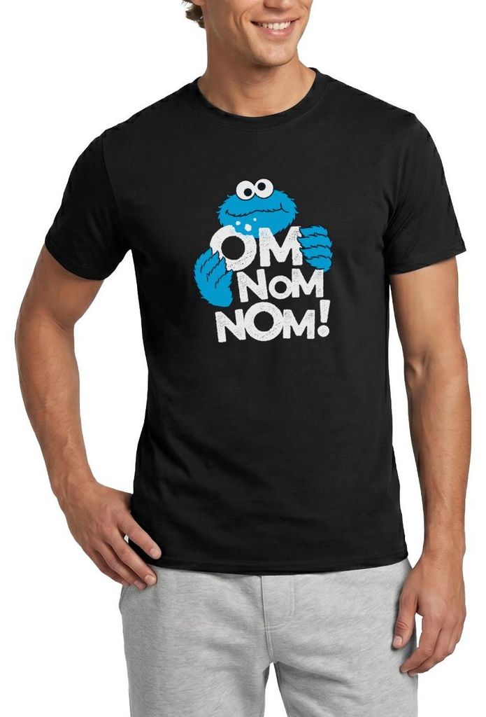 Spreadshirt Sesamstraße Krümelmonster Om Nom Nom Männer T-Shirt, 4XL, Schwarz