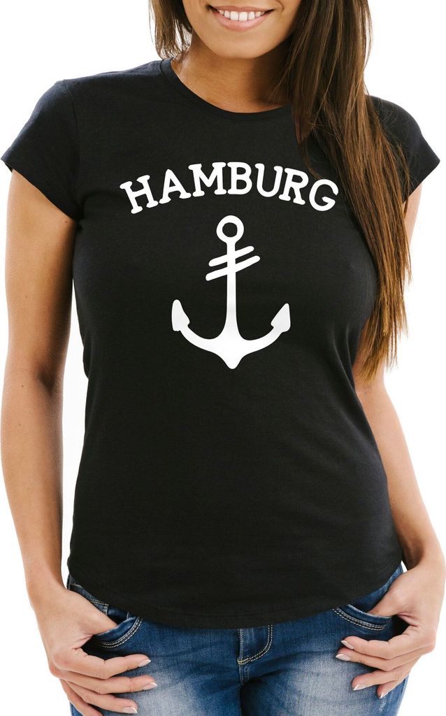 Damen T-Shirt Anker Hamburg 2 Slim Fit Moonworks schwarz L