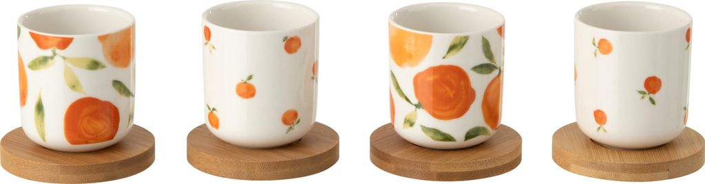 J-Line Dose Von 4 Tasse Orange Keramik Weiß/Orange