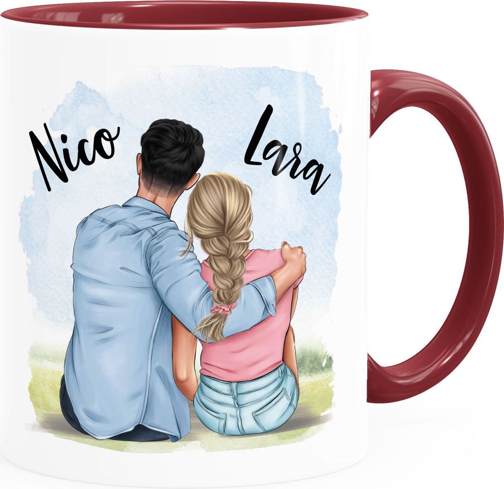 personalisierte Partner Tasse mit Namen Geschenk Liebe Jahrestag Valentinstag Freund Freundin Mann Frau SpecialMe weiss-innen-bordeauxrot Keramik...