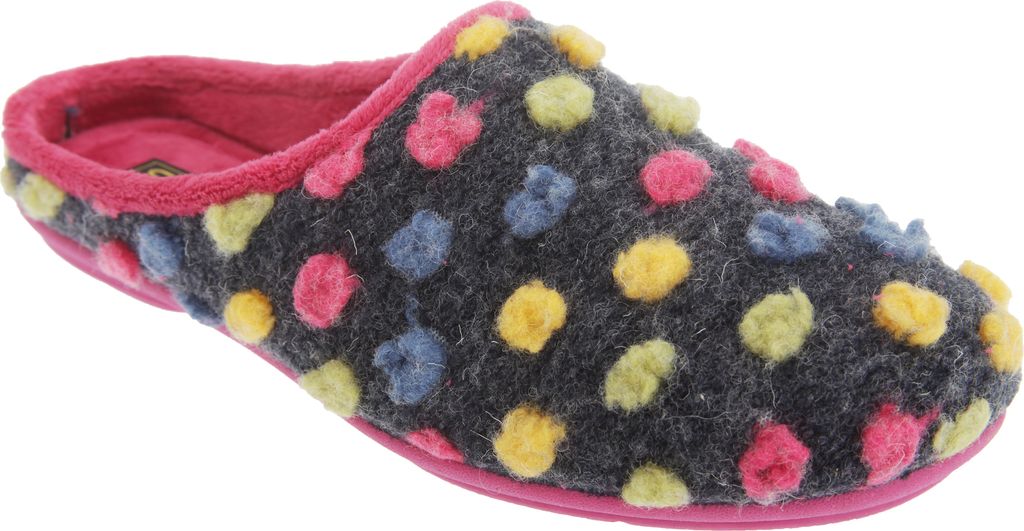 Sleepers Amy Damen Hausschuhe / Pantoffeln mit Punktemuster DF496 (37 EUR) (Fuchsia/Bunt)
