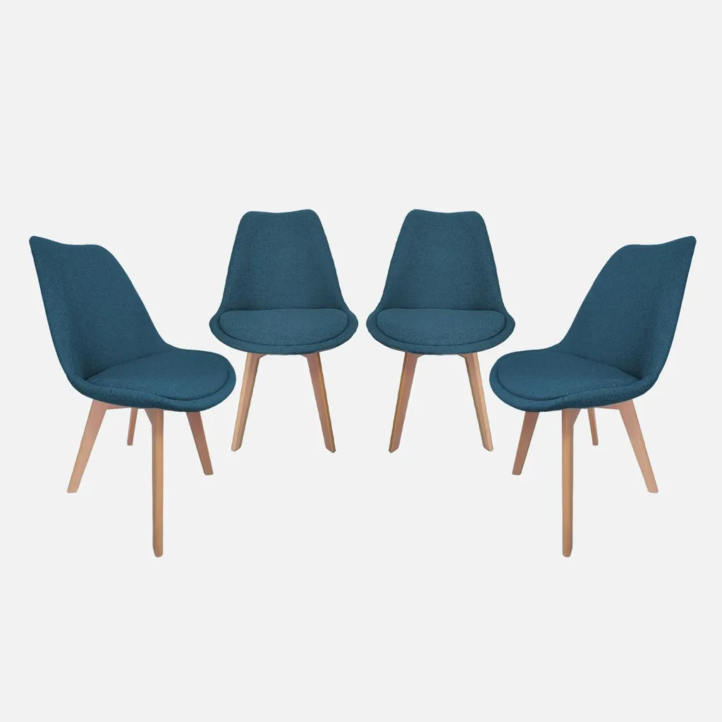 Offerta Set 4 Sedie Scandinave Tessuto Blu Scuro e Gambe Faggio