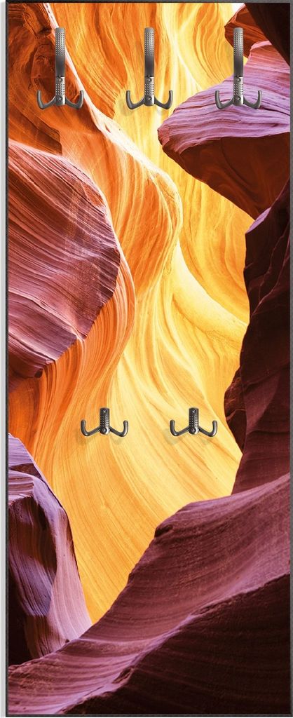 Wallario Flurgarderobe Wandgarderobe aus Holz, mit 5 Haken, Größe 50 x 125 cm, Motiv Schlucht aus Sandstein in Arizona Antelope Canyon