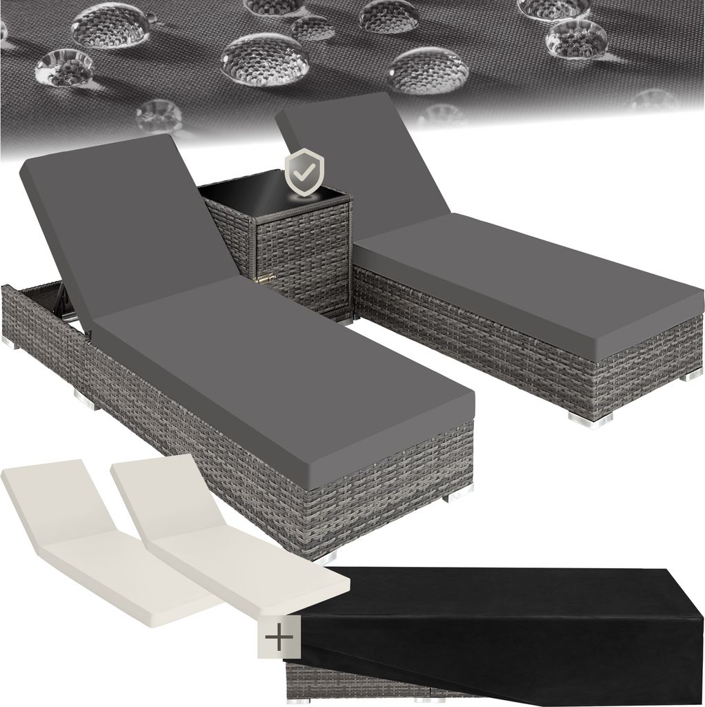 tectake 2er Set Aluminium Rattan Sonnenliegen inkl. Tisch - Produktbild 