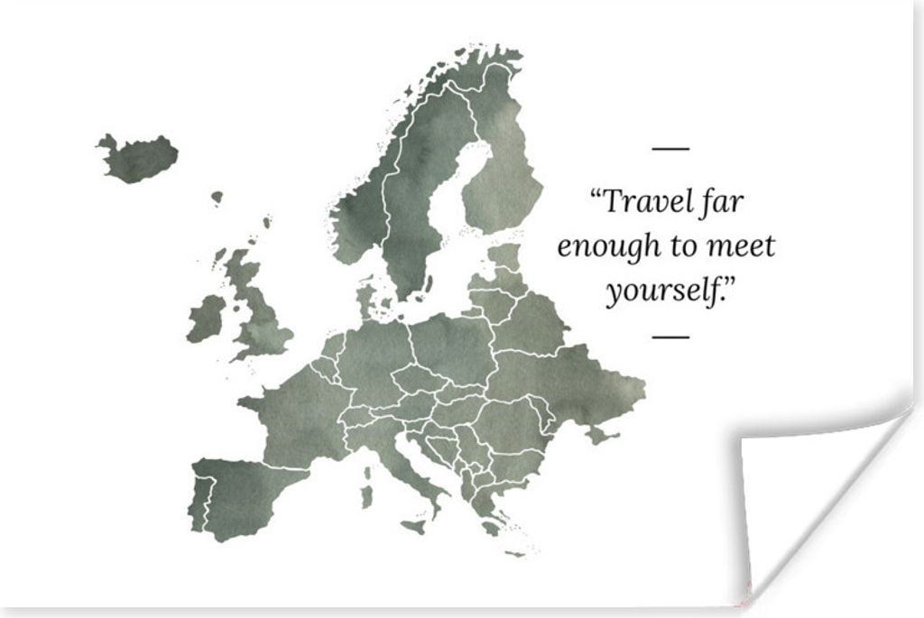 MuchoWow Poster Karte Europa - Zitate - Grau 180x120 cm - Fotoplakat