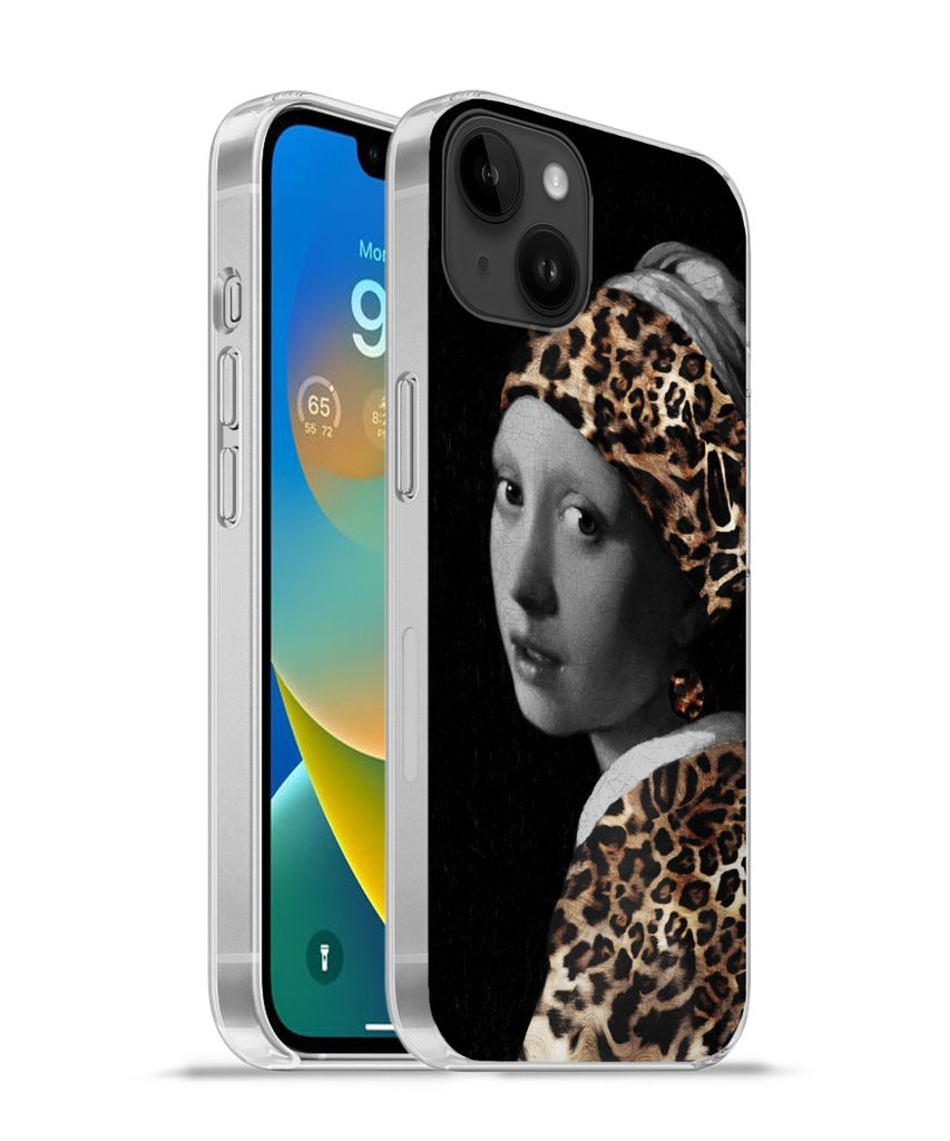 MuchoWow Handyhülle Schutzhülle Hülle für Apple iPhone 14 Plus - Soft case Das Mädchen mit dem Perlenohrring - Pantherdruck - Vermeer Siliko...