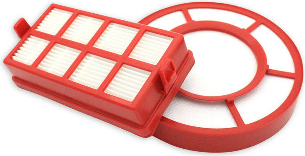 Two vacuum cleaner filters against a white background.