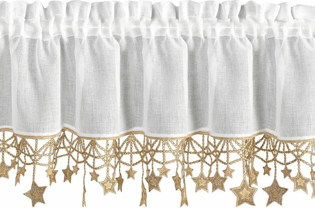 EUROFIRANY | tenda bistrot - tenda a disco - 30 x 150 cm - bianco con stelle dorate - tenda natalizia