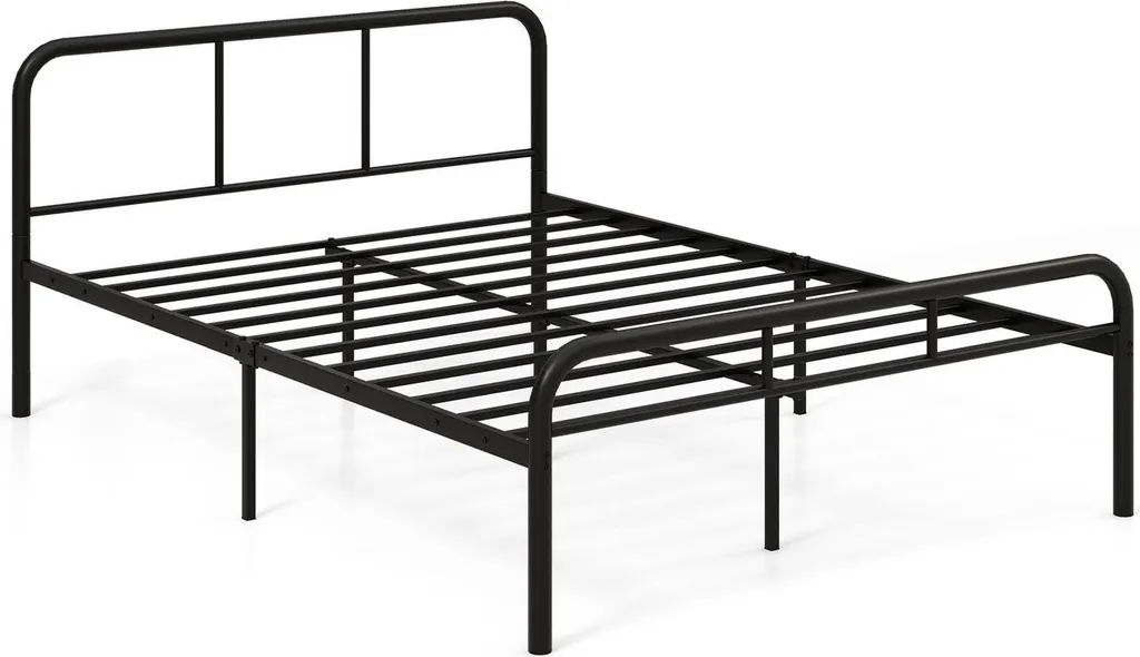Lit double en métal 140x190 cm avec sommier intégré et tête de lit design