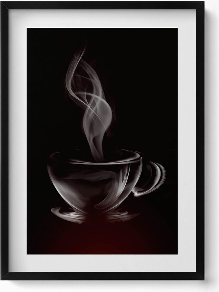 Abstrakte Tasse Kaffee– Wandbild mit Rahmen – Gerahmtes Bild – Wanddekoration – 50x70 cm – Schwarz Rahmen