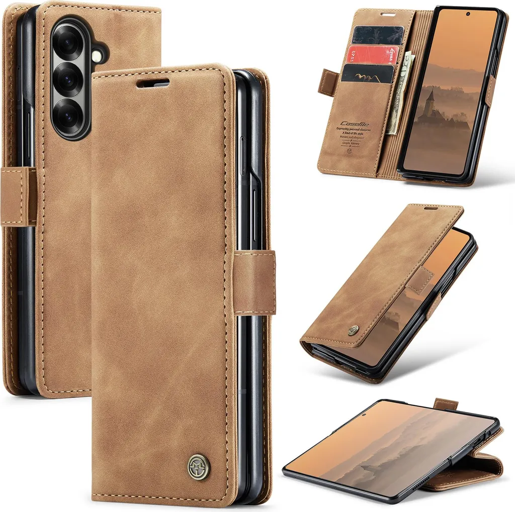 Custodia Samsung Fold 7 Marrone in Pelle PU con Supporto Video