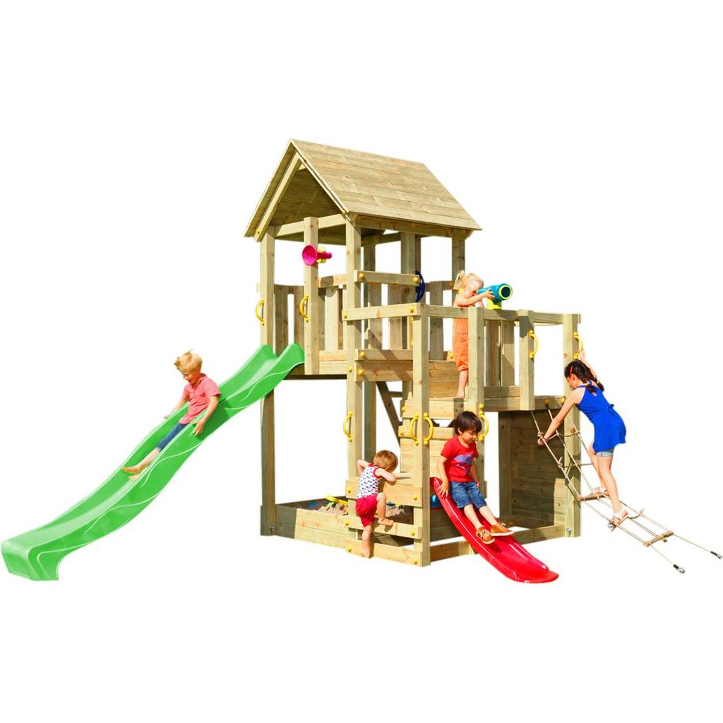 Spielturmking Spielturm PENTHOUSE mit Rutsche 2,90 m + Babyrutsche + Kletternetz - Grün DH272