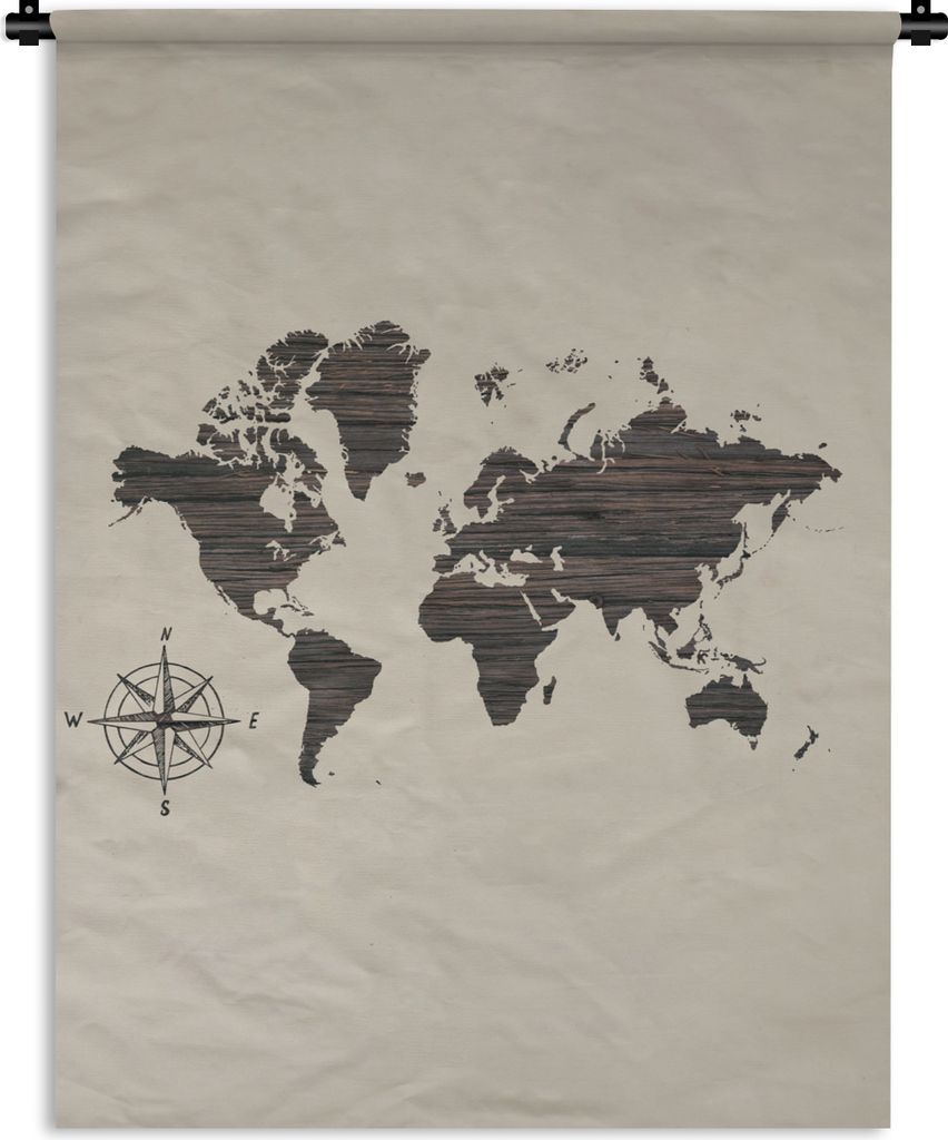 MuchoWow Wandteppich Wandbehang Weltkarte - Holz - Vintage 90x120 cm Tapisserie Dekoration Wandtuch - Wanddeko