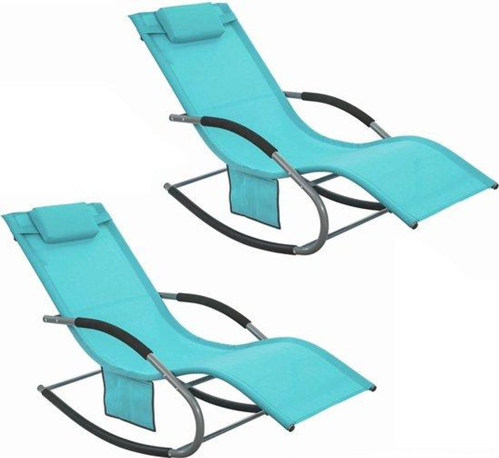 Ligbed Set 2er - Bequemer Sitz - Atmungsaktives Liegefläche - Abnehmbares Kissen - Hellblau - 158x62x68 cm