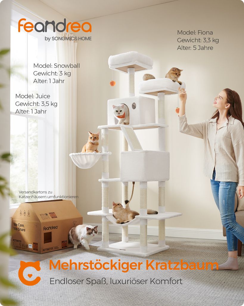 Feandrea Kratzbaum 206 cm, XXL, mit 13 Kratzsäulen, 2 Produktbild 