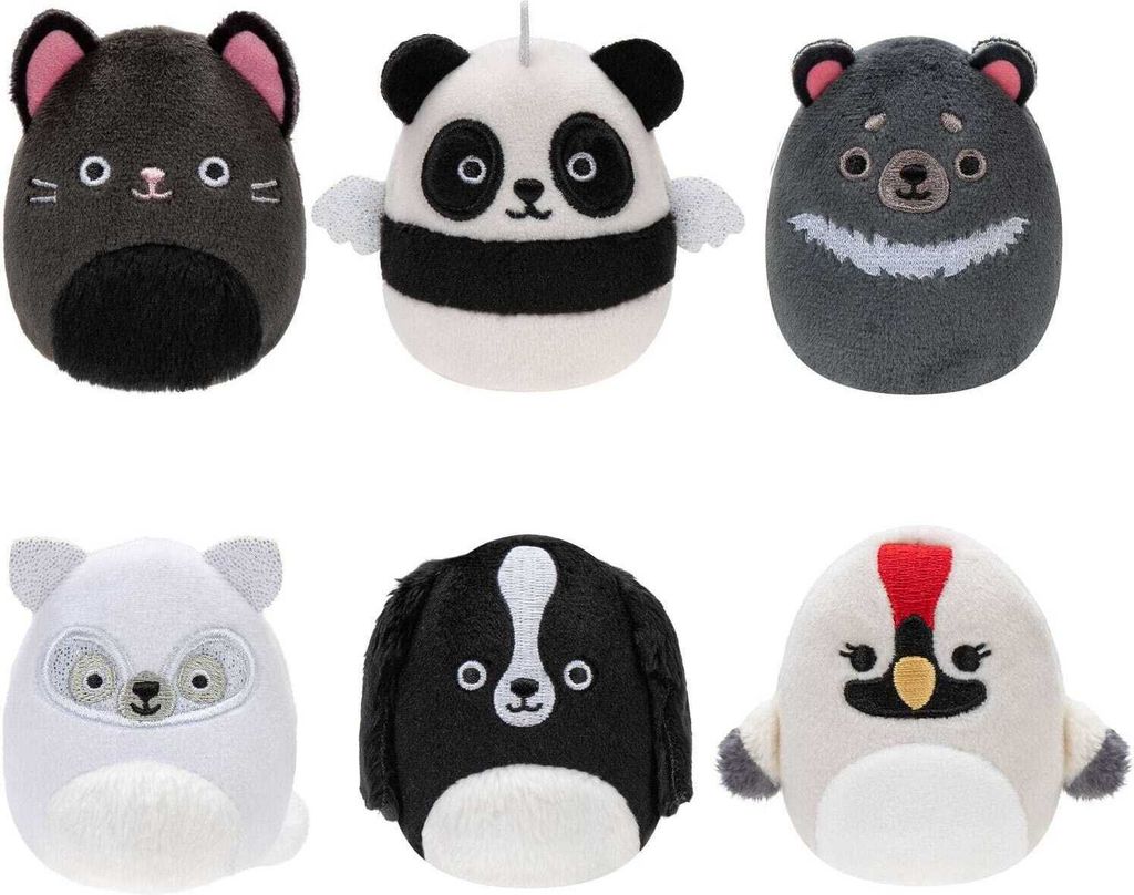 Squishville Mini Squishmallows Plüschfiguren 6er-Pack Black & White Squad 5 cm