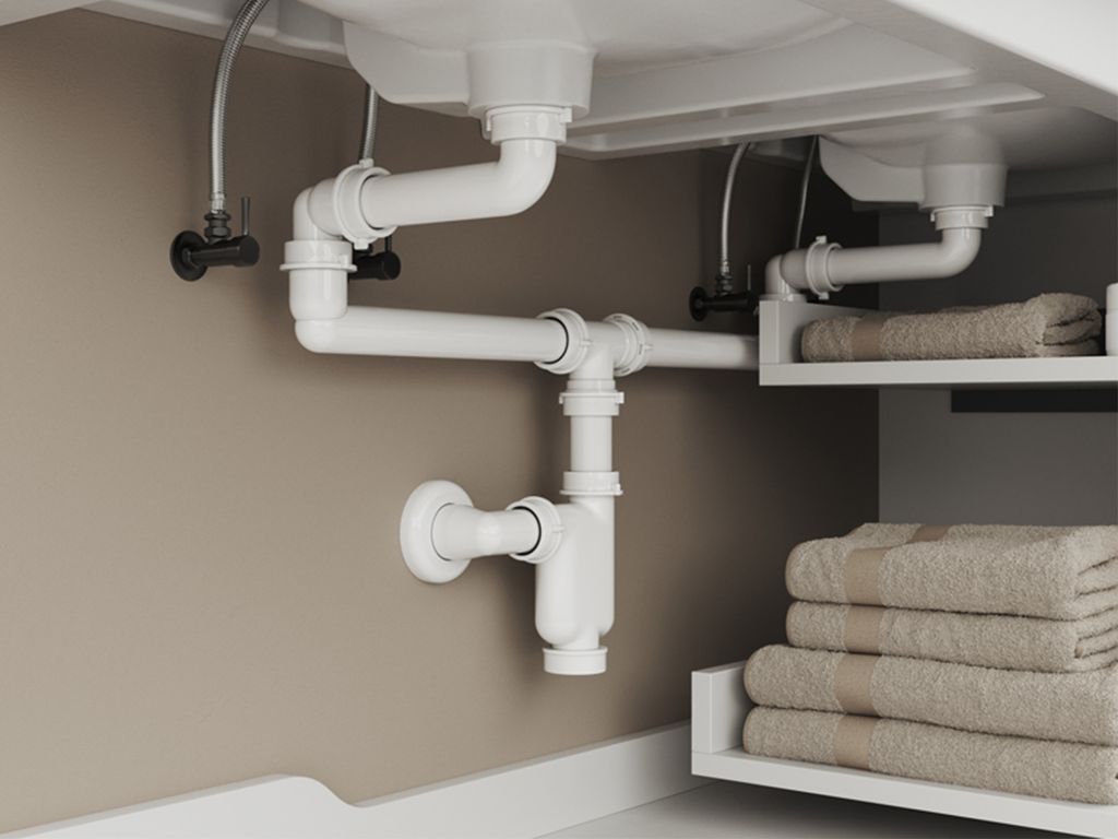 Aqua Bagno Raumsparsiphon für Badmöbel doppelter Ablauf - Produktbild 