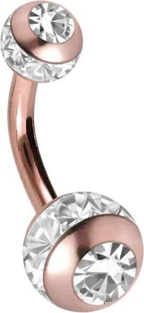 Bauchnabelpiercing Chirurgenstahl Mini Bananabell EPOXY-RING-KUGELN + KRISTALLE RoséGold Stablänge: 8mm