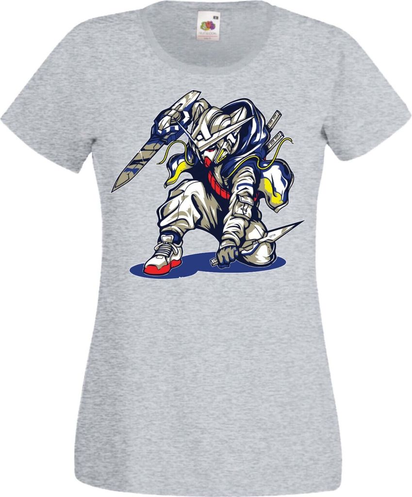 Damen T-Shirt Manga Anime Mobile Suit Gundam 03 Ninja Robot Mech, Lady S / Grau