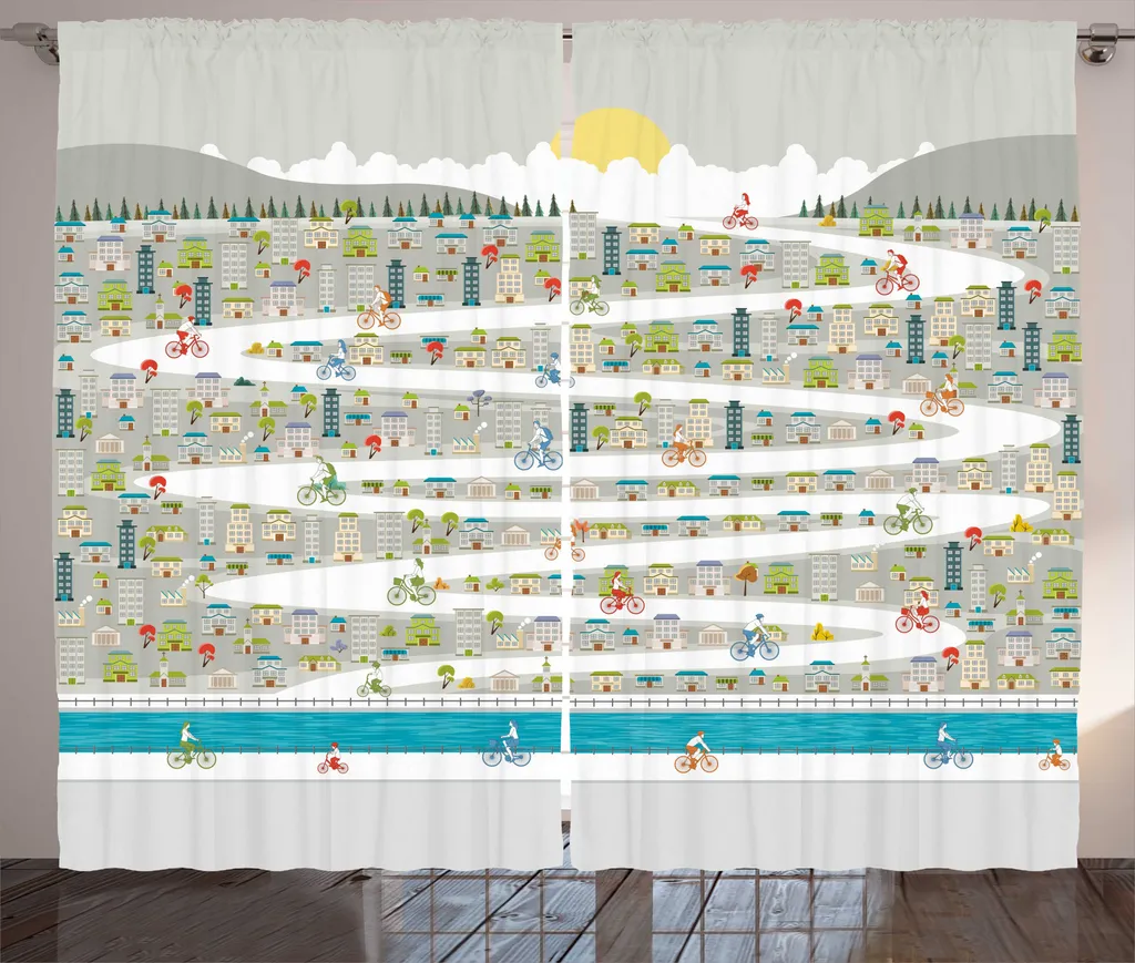 Paire de Rideaux à Ruban Froncé Décoration Cycliste Urbain 280x225 cm