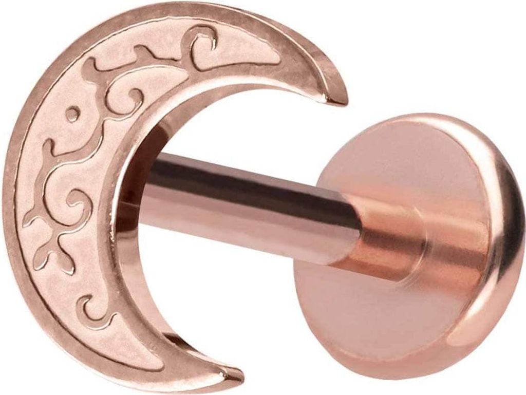 Ohrpiercing, Nasenpiercing Titan Labret mit Push Fit MOND RoséGold Stablänge: 10mm | Stabstärke: 1mm