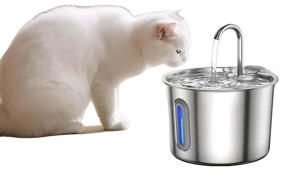 Fontaine pour chats en acier inox 304 de 2,2L avec filtration triple