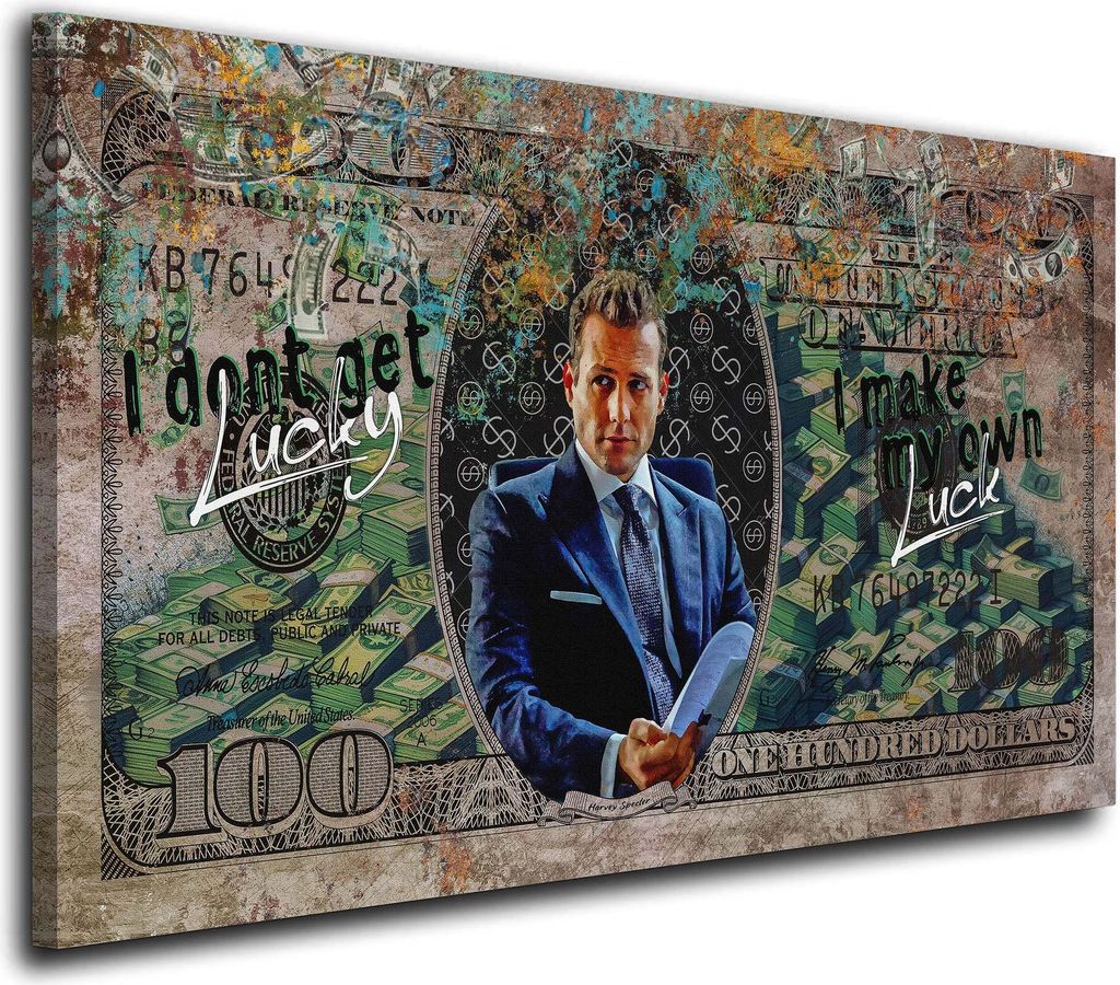 Harvey Style Pop Art Dollar Design Glück Erfolg Leinwandbild Wandbild XL Wanddeko: 90x50x2cm