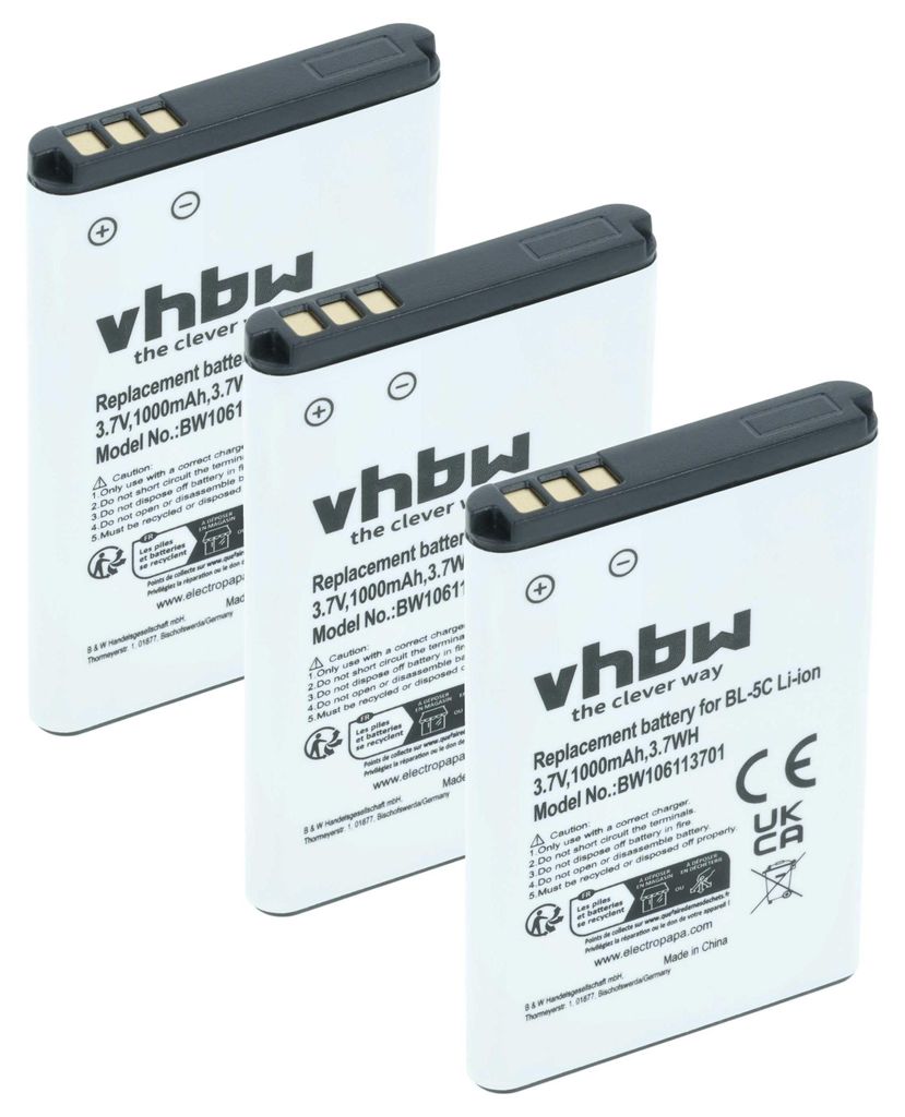 vhbw 3x Akku kompatibel mit Spice C5300, M6464, QT-52, S3636 Handy Smartphone Telefon (1000 mAh, 3,7 V, Li-Ion)