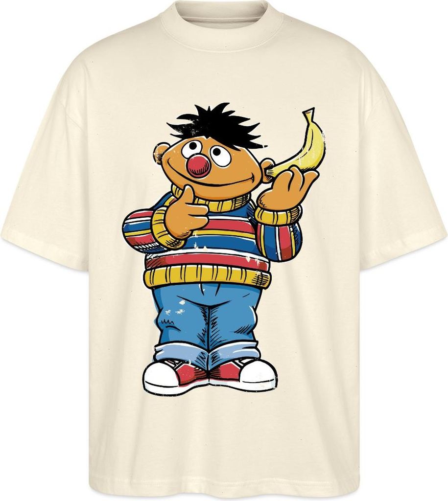 Spreadshirt Sesamstraße Ernie Mit Banane Pose Lustig Used Look Oversize Uni T-Shirt, 3XL, Natur