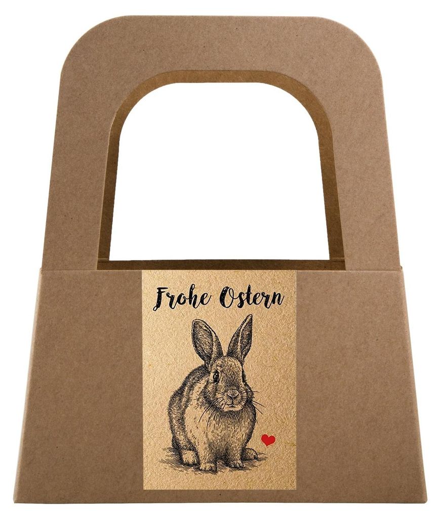 5 Körbchen aus Kraftpapier + Osteraufkleber FROHE OSTERN mit Osterhase braun - Osterkörbchen