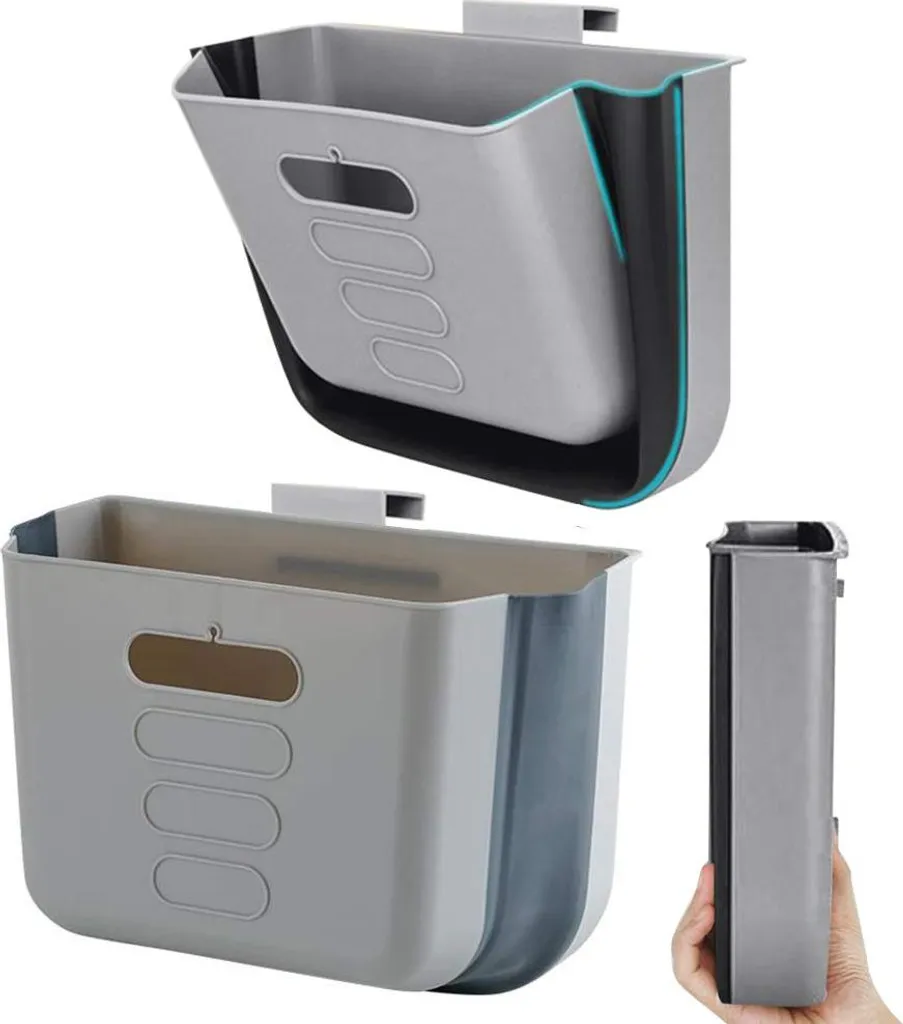 Petite poubelle de cuisine suspendue pliable pour porte de placard gris