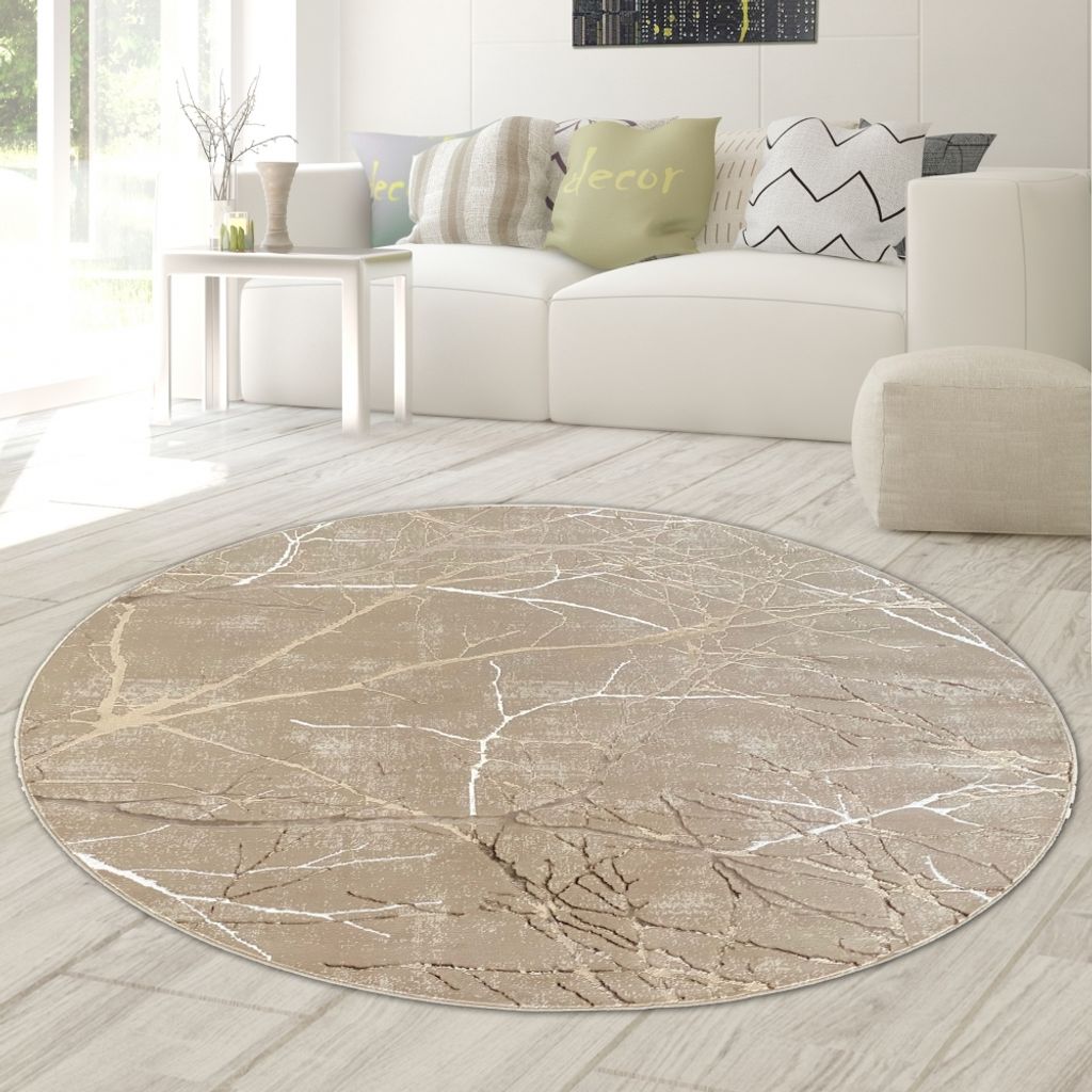 Designer Teppich mit abstraktem glänzenden Ästemuster beige Größe - 200 cm Rund