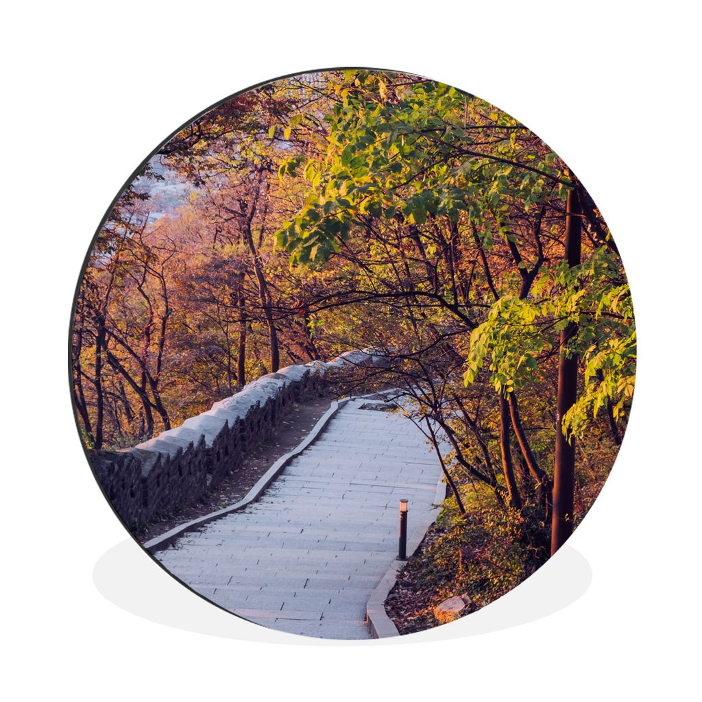 MuchoWow Aluminium Wandkreis Treppe zum Namsan in Zuis Korea Ø 60 cm Wanddeko Modern Wohnzimmer - Wand Kreis - Wandbild - Schlafzimmer - Alumini...