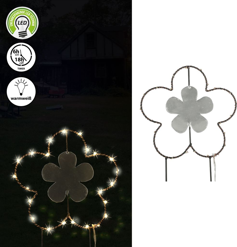Gartenstecker mit LED "Blume" H30cm Eisen batteriebetrieben Produktbild 