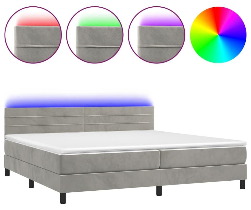 vidaXL Boxspringbett mit Matratze & LED Hellgrau 200x200 cm Samt