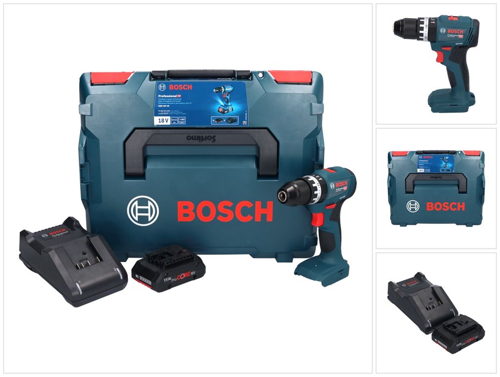 Bosch GSB 18V-45 Akku Schlagbohrschrauber 18 V 45 Nm Brushless + 1x ProCORE Akku 4,0 Ah + Ladegerät + L-Boxx