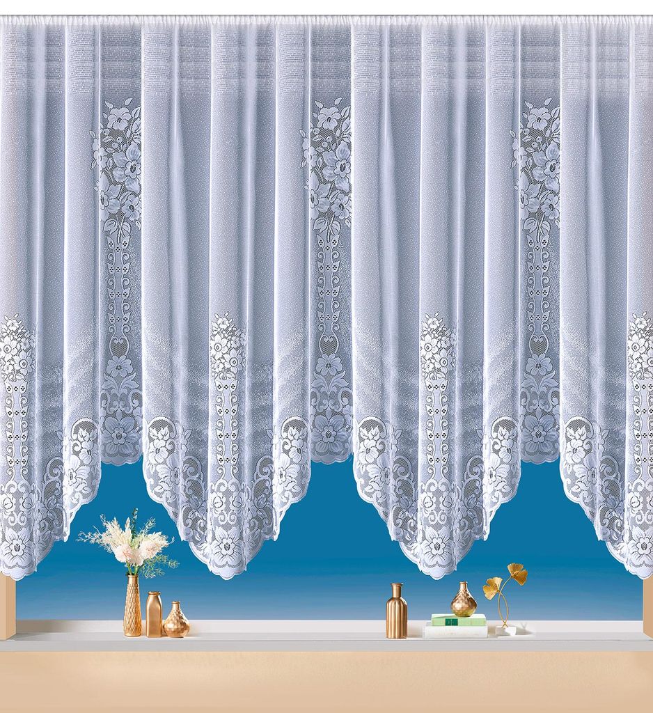 Heimtexland Gardinen Bogen-Store Blumenmuster weiß Vorhang durchscheinend Kräuselband Vorhang HxB 175cm 400cm für Fensterbreite 140 - 180 Typ27