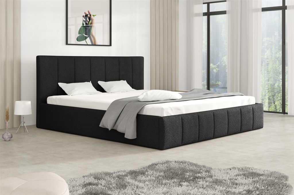 Polsterbett Doppelbett DETROIT Komplettset 160x200cm Stoff Freya Schwarz