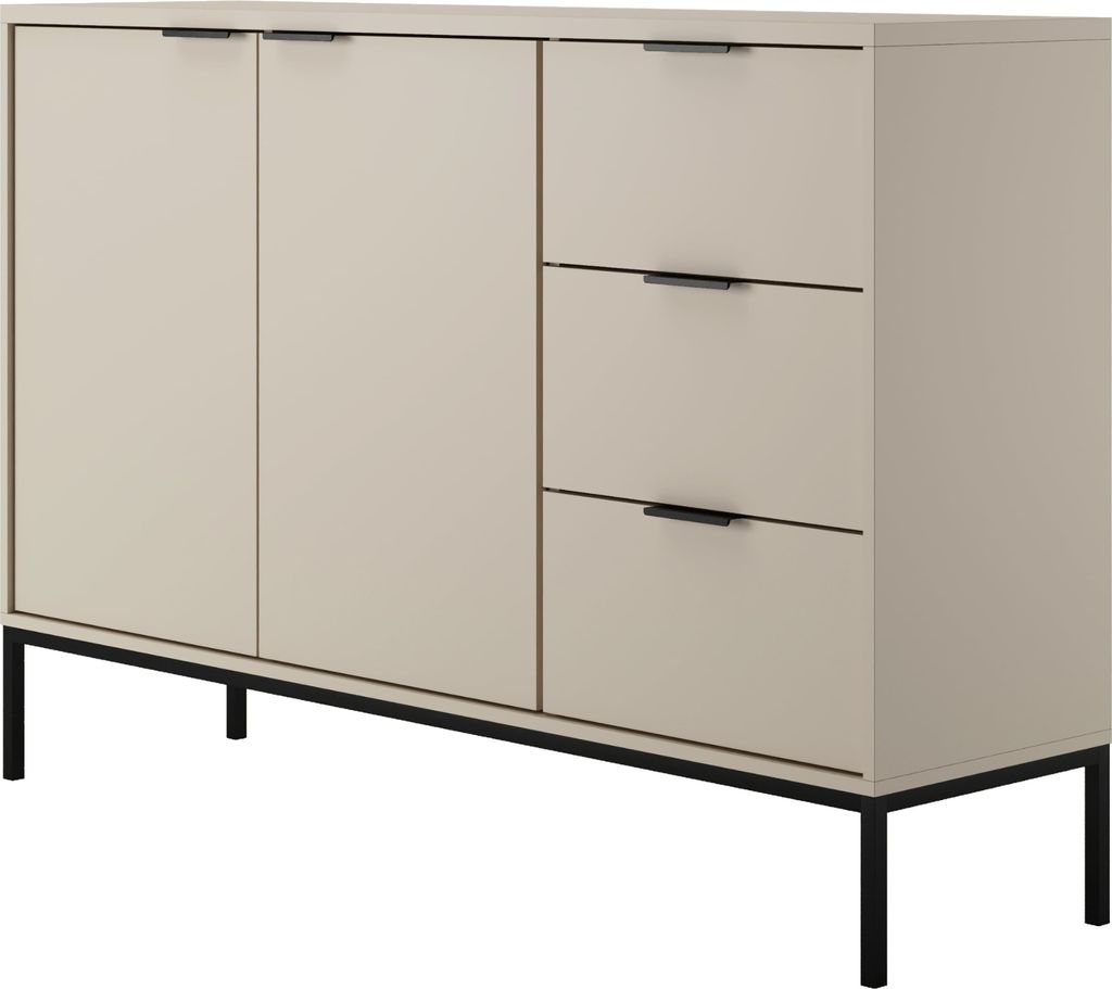Kommode mit 3 Schubladen und 2 Schränken, modernes Sideboard Stahlrahmen Kaschmir / Schwarz