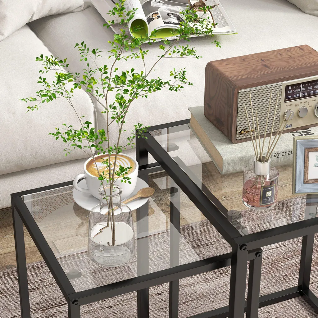 Table d'Appoint Salon Stable avec Patins Antidérapants : Set de 2 Noires - 8