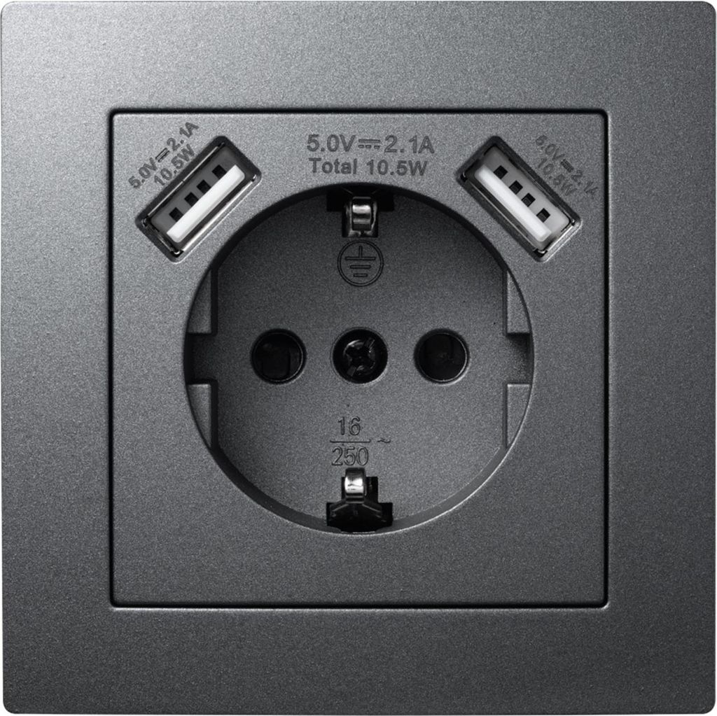 Schutzkontakt-Steckdose mit 2x USB McPower ''Flair'', 250V, Produktbild 