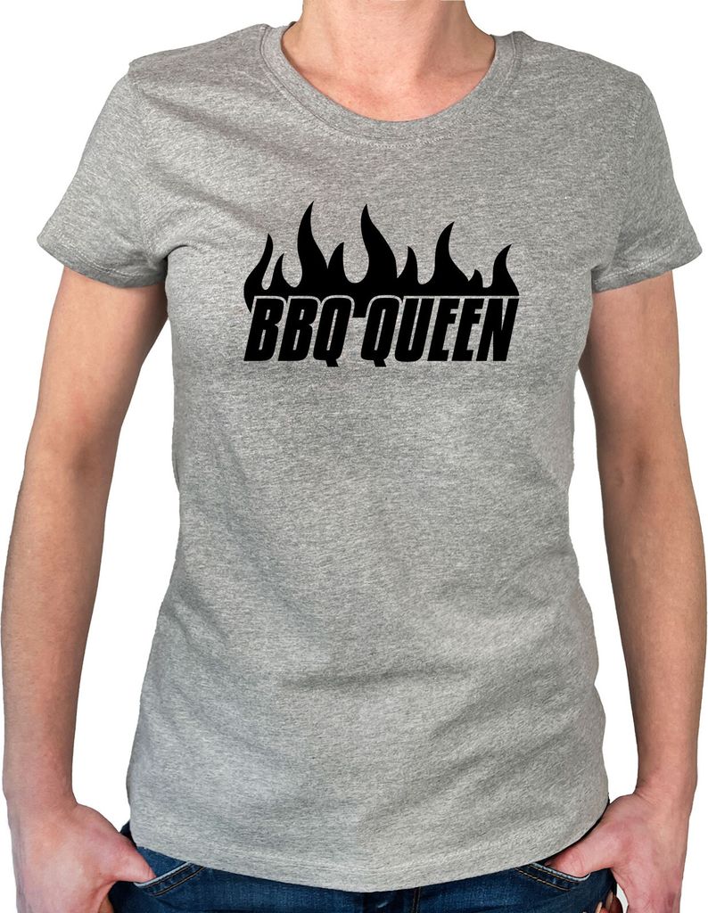 Huuraa Frauen Oberteil BBQ Queen Flammen Geschenk Größe XXL Sport Grey Bio Baumwolle Fairtrade BBQ Queen Mitbringsel
