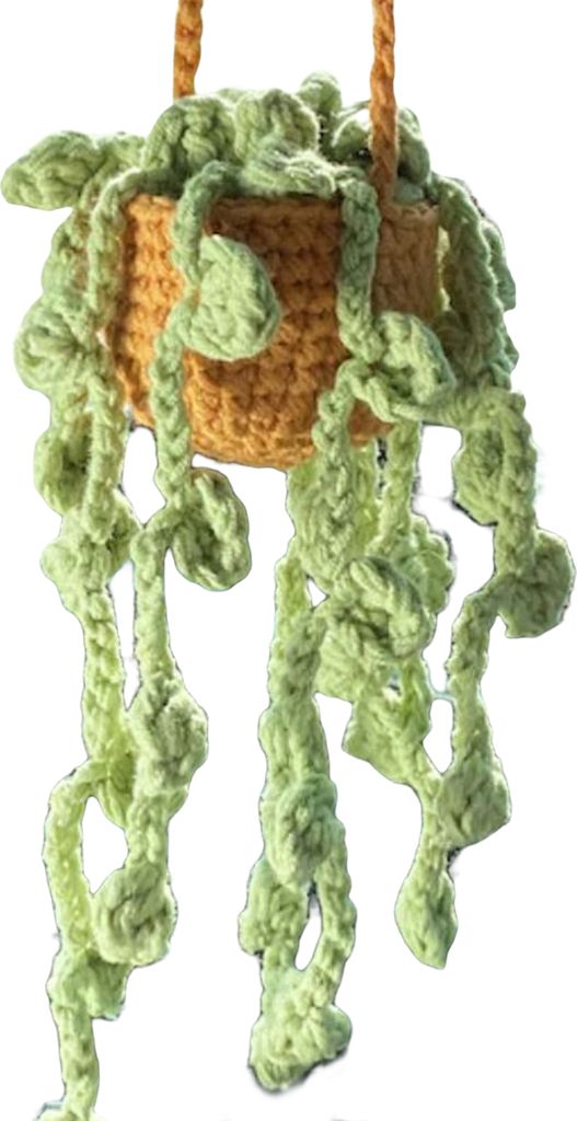 Pflanzenornament fürs Auto mit Umhängeband, einfach aufzuhängen, süße Topfpflanzen, Häkeldekor, Boho-Stil, gestricktes Rückspiegel-Zubehör,...