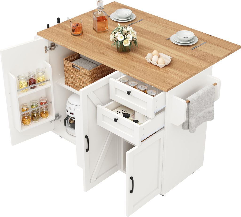 Kücheninsel, Küchenschrank, Speisewagen mit Holzmaserung, buffetschrank, Multifunktionale Esstisch mit Speicherraum, Speisewagen mit Snackregalen