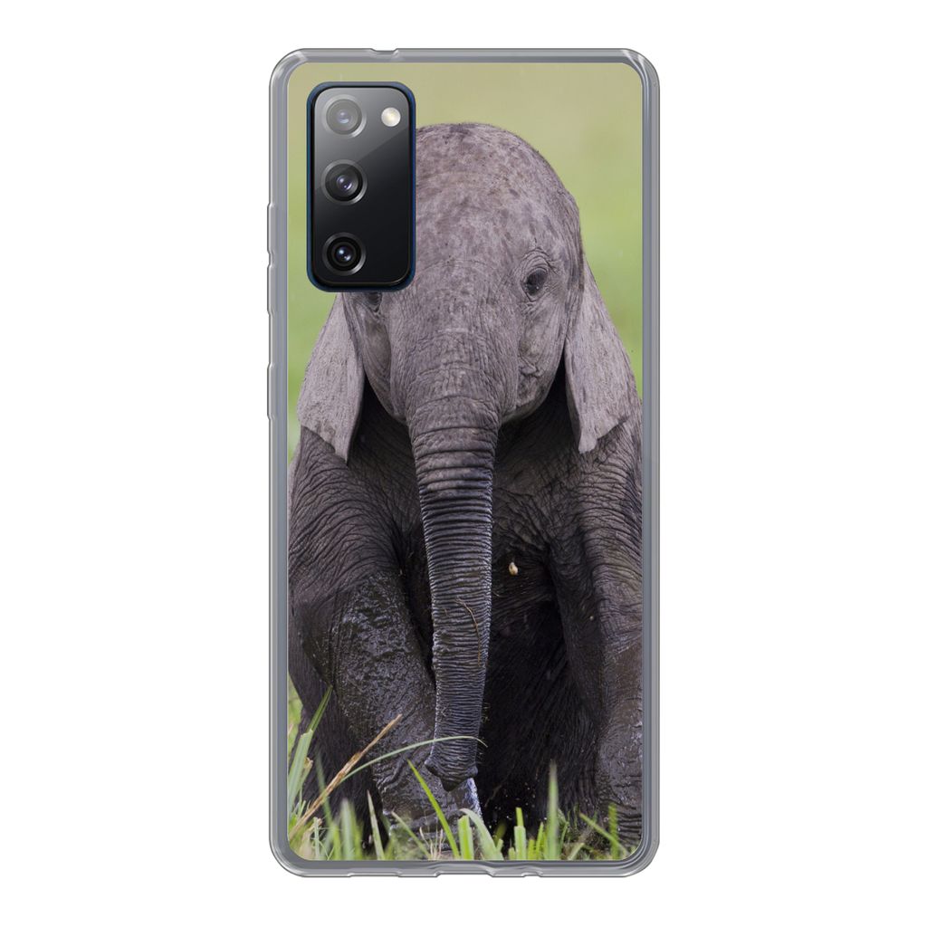 MuchoWow Handyhülle Schutzhülle Hülle für Samsung Galaxy S20 FE Elefant - Baby - Tiere - Gras - Natur Silikon Softcase Handy Hülle - Abdeckung