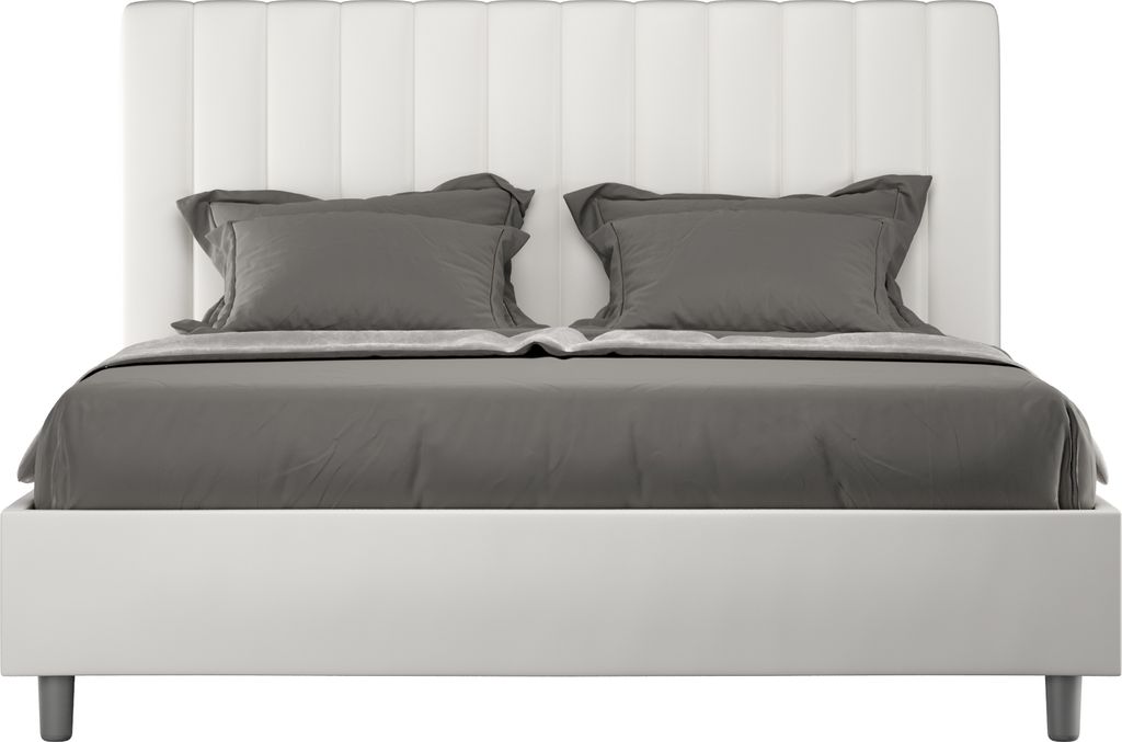 ITYHOME - Gepolstertes Bett mit Bettkasten 140x200 mit Kunstlederbezug Weiß Agueda