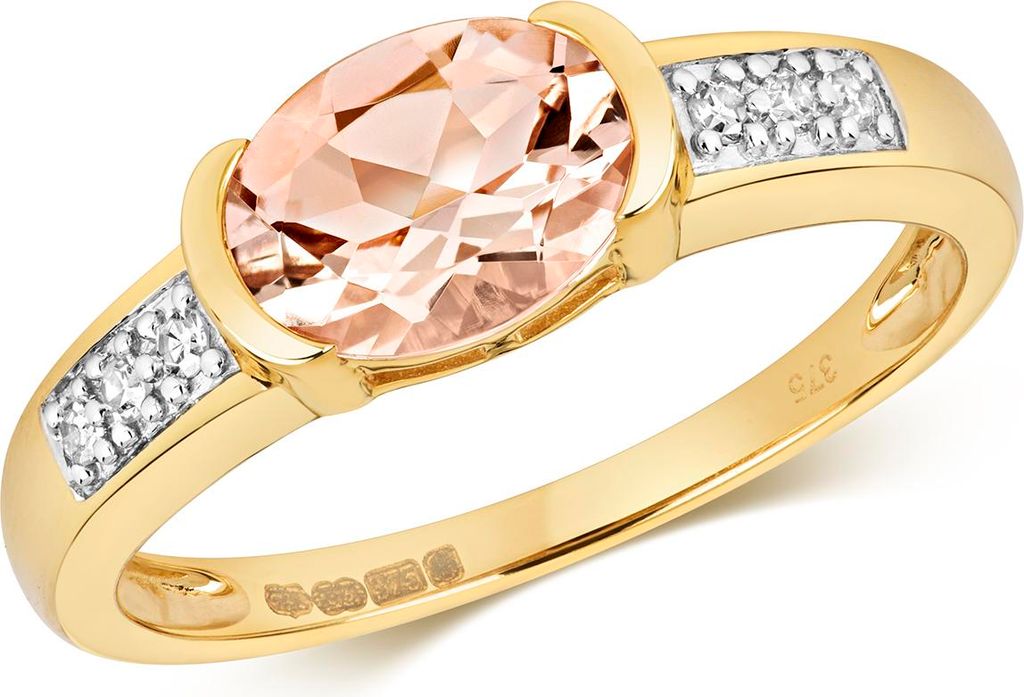 Edler 9 Karat (375) Gold Damen - Diamant Solitärring Brillant-Schliff 0.06 Karat mit Morganit, 57 (18.1); TRS11025RSP
