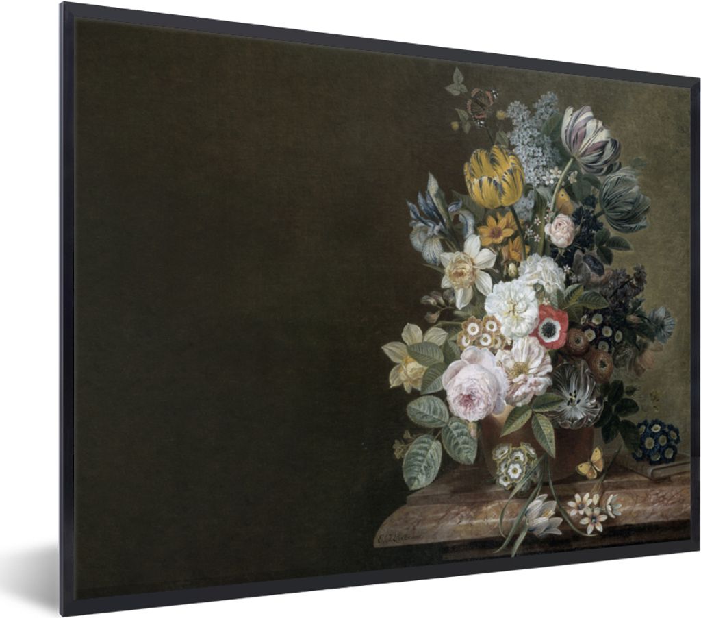 MuchoWow Gerahmtes Poster Blumen - Eelke Jelles Eelkema - Alte Meister 80x60 cm - Poster mit Schwarzem Bilderrahmen Wandposter Rahmen Foto Bilder...