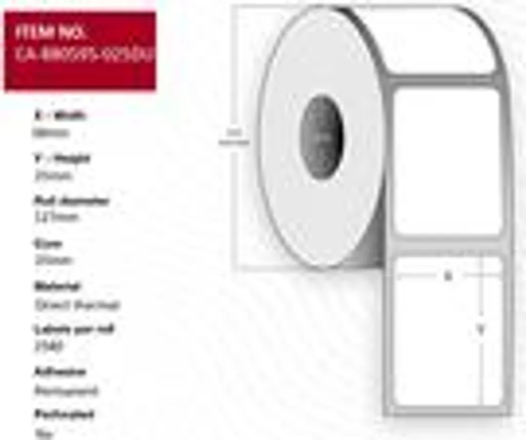 Etichette Termiche Di Cattura 38 X 25 Mm, Anima Da 25 Mm, Non Rivestite, Permanenti, Senza Perforazioni, 2580 Pezzi Per Rotolo, 12 Rotoli Per Confezione, Ca-880595-025Du